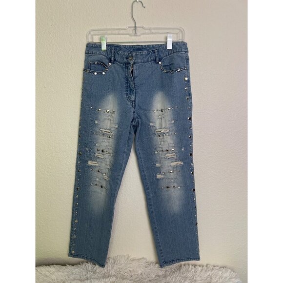 Spanner Western Jeans Size 6 Silver Embellished Distressed Y2K - Picture 1 of 10